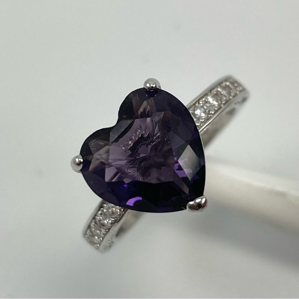 Beautiful Heart Cut Solitaire Purple Amethyst Cz Silver Plated Elegant Ring 70$